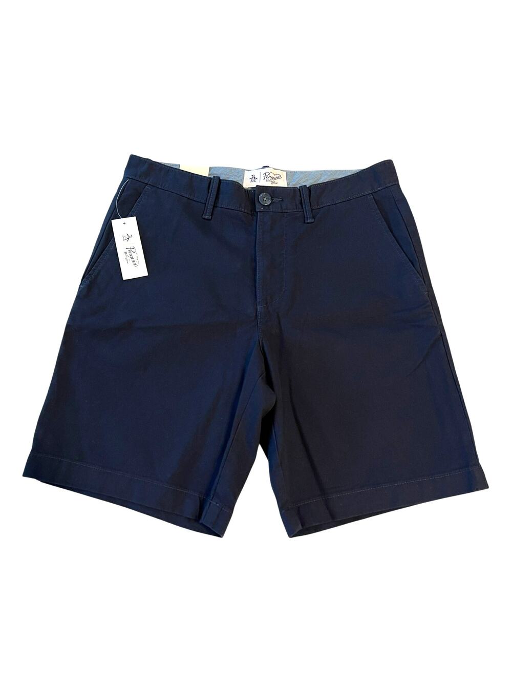 NWT Penguin Dark Blue Mens 29 Slim Fit Chino Shorts 9" Inseam Stretch Casual